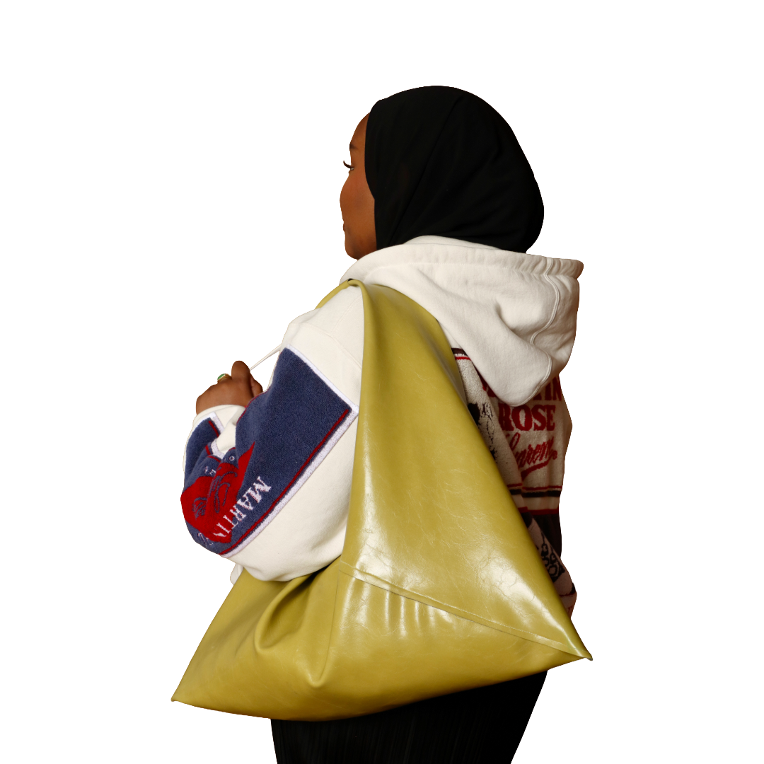 the triangle tote in chartreuse